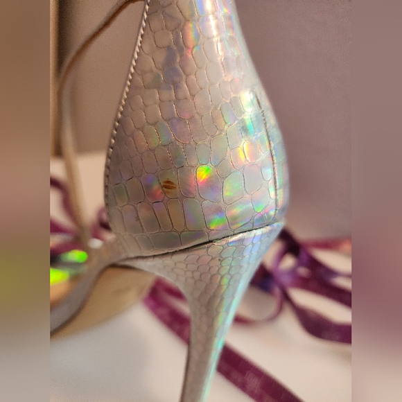 Aldo Iridescent Snake Skin Ankle Heels Strap Size 7 4 1/2" heel stiletto - Picture 8 of 8